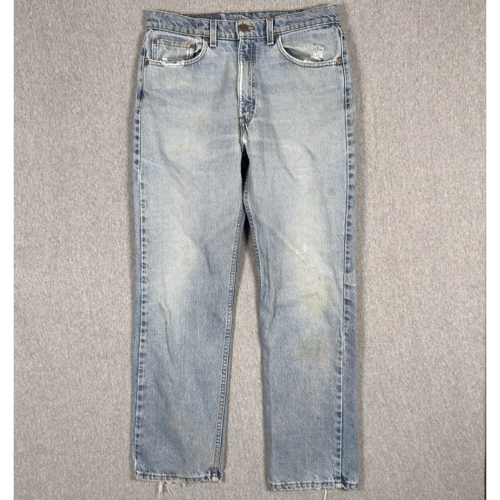 VTG Levis 505 Regular Fit Straight Leg Jeans Medium Wash Blue 34x30 Distressed